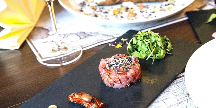 5chodové degustační menu s masem nebo mořskými plody pro dva
