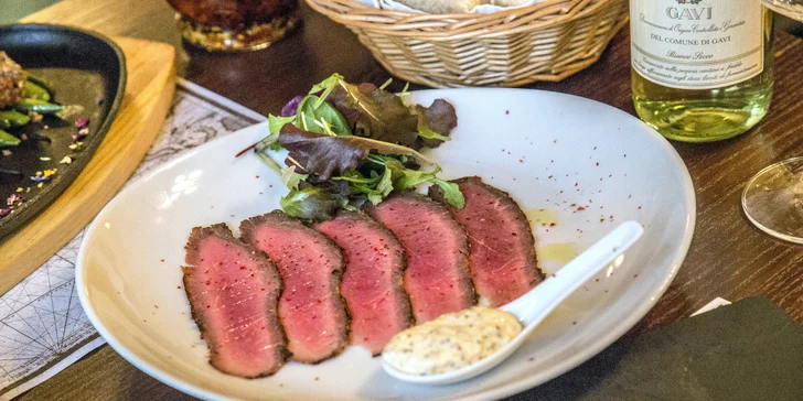 5chodové degustační menu s masem nebo mořskými plody pro dva