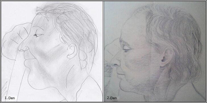 Kreslení pravou mozkovou hemisférou II.– reálná kresba a autoportrét
