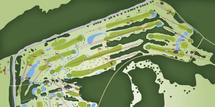 Tři golfové hole Dunlop, míčky a tee + 3 lekce s trenérem a 1x volné fee