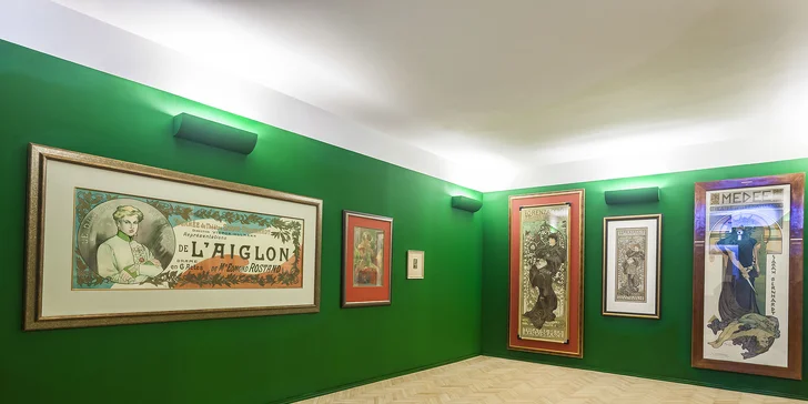 Vstupenka na výstavu Alfonse Muchy v galerii na Staroměstském náměstí
