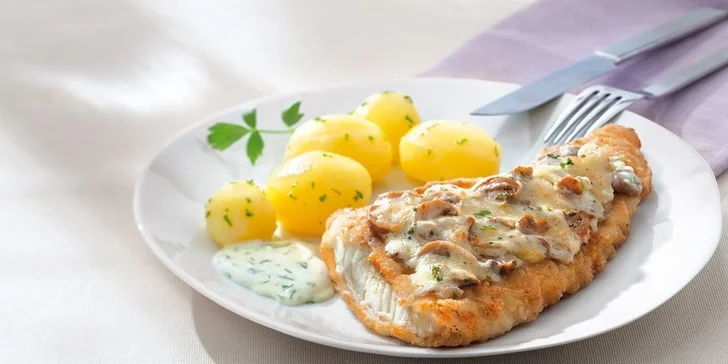 Grilovaná tmavá treska so šampiňónmi