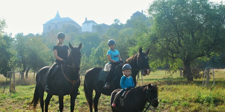 Na koně ke Kunětické hoře: hodinová projížďka, 10 lekcí nebo půlden s kovbojem
