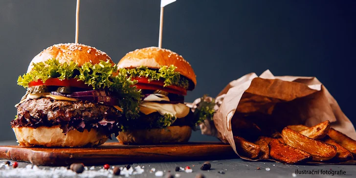 BBQ Angus burger s poctivým hovězím masem a steakovými hranolky