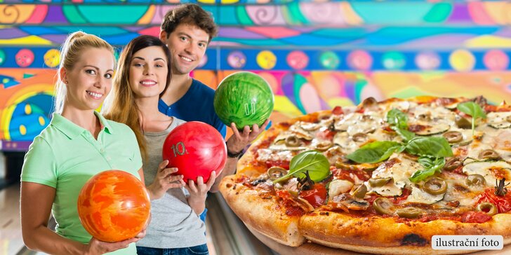 Hodina zábavy a skvělé jídlo: Pizza a bowling až pro 8 hráčů