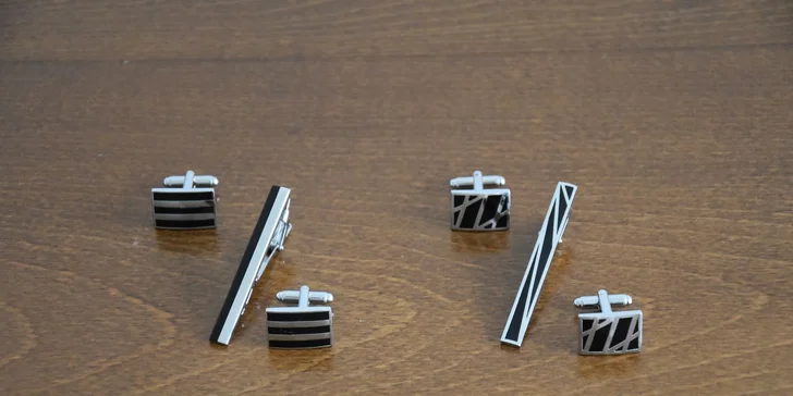 Manžetové knoflíčky nebo set se sponou na kravatu pro pravého gentlemana