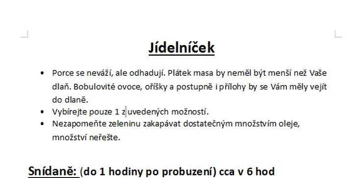 Redukční jídelníček na míru, tipy pro zdravý život a konzultace po mailu