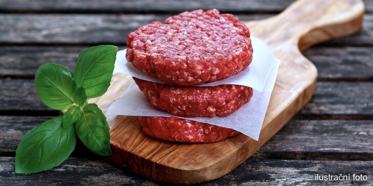 500 g masa na burgery: hrubě mleté hovězí nebo mix hovězího a vepřového