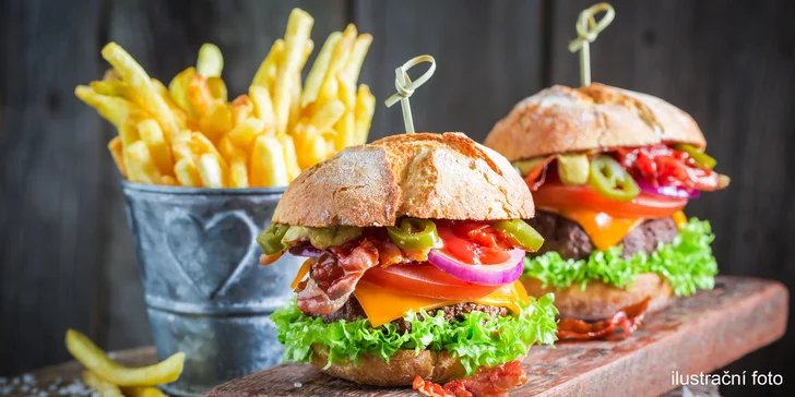 Americké burgery a hranolky: zastavte se pro 2, 3 nebo 5 krasavců plných dobrot