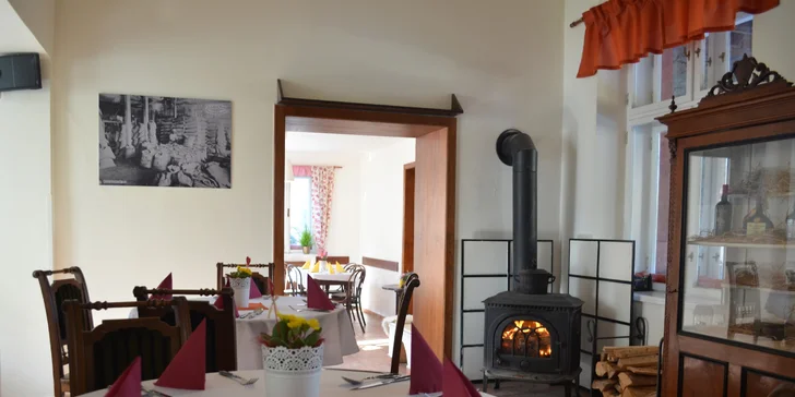 3chodové degustační menu: krémová polévka, chapadla z kalamárů a palačinky