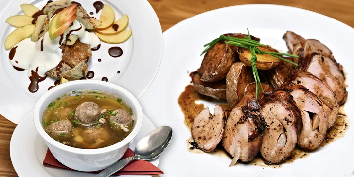 Výtečné 4chodové menu s výběrem ze 2 variant hlavního jídla a nápojem