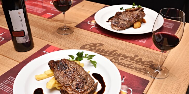 Skvělé jídlo pro 2 v centru Prahy: Grilovaný rump steak s přílohou i vínem