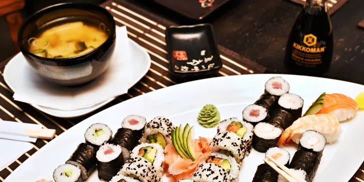 Set plný úžasných sushi rolek: 24 nebo 44 kusů a dvě miso shiru polévky