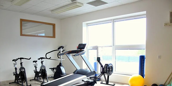 Ve fitness centru najdete běžící pás, kolo, TRX...
