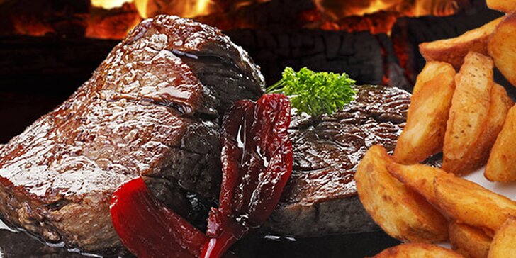 2x grilovaný hovězí steak z roštěnce včetně přílohy