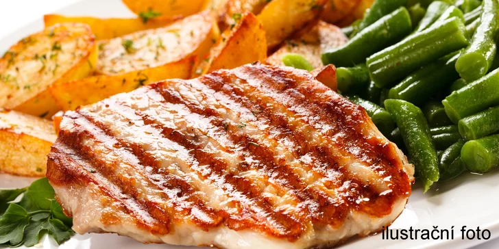 2x steak z vepřové krkovice: šťavnatá pečínka + americké brambory a omáčka