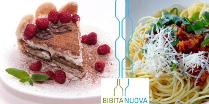 299 Kč za menu PRO DVA v italské restauraci BIBITA NUOVA. Čerstvé těstoviny, lahev vína a domácí malinové tiramisu se slevou 57 %.