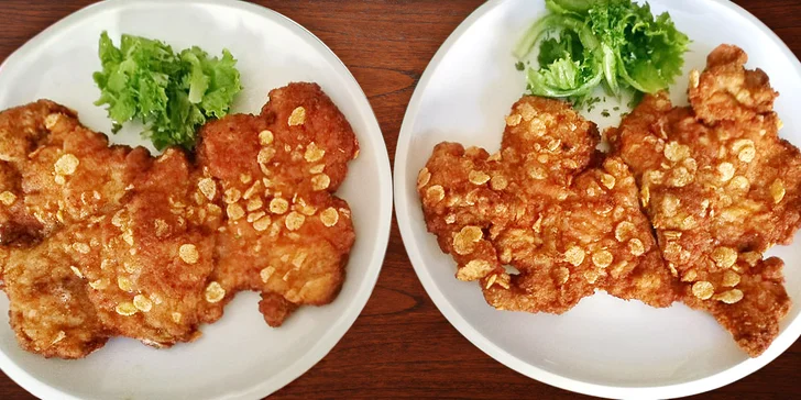 Na jídlo k Hanouskům: Dva 350gramové vepřové řízky v hnačovské restauraci
