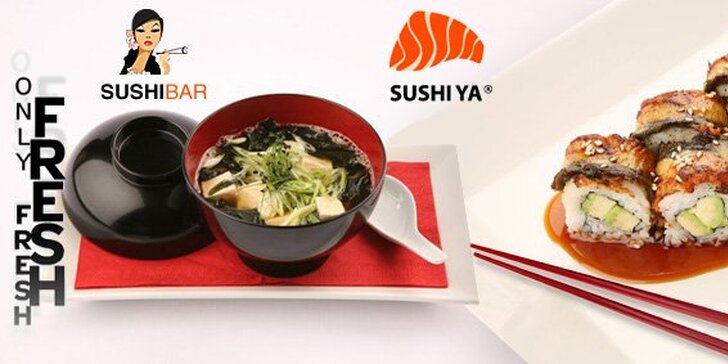 655 Kč za vynikající sushi Royal set pro DVA. Celkem 20 ks + dvě miso polévky. To pravé Japonsko v sushi baru SUSHIYA s 50% slevou!