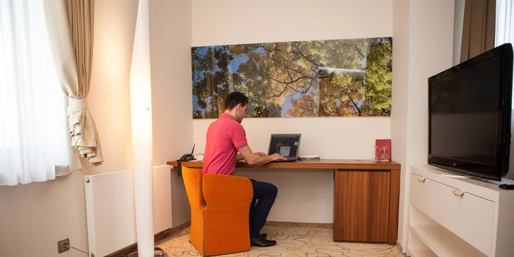 K vybavení pokoje patří televize a samozřejmě se tu připojíte k Wi-Fi.