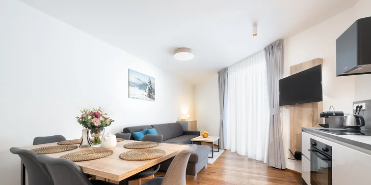 Součástí obou apartmánů je i vybavená kuchyň. (U Hrdliček)