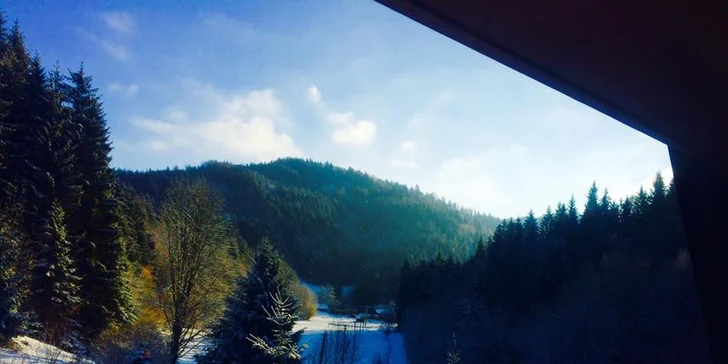 Pohled z balkonu apartmá Standard. Ze všech apartmánů je výhled jen a jen do přírody...