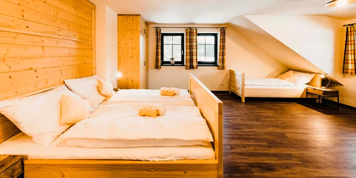 K dispozici je hned několik druhů apartmánů, přičemž ten největší poskytne dostatek místa až 9 nocležníkům. 