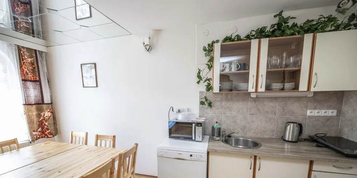 Každý apartmán má kuchyňský kout se základním vybavením včetně rychlovarné konvice, mikrovlnky, trouby a lednice (apartmán Melmen).