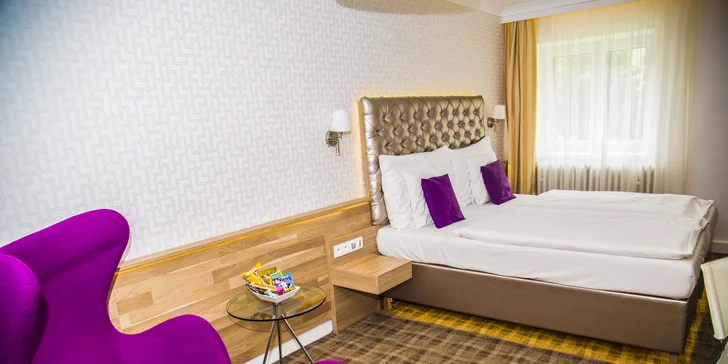 Pokoj má vlastní nezávislé topení, minibar, SAT TV s cca 25 programy, bezplatné Wi-Fi připojení, sociální zařízení a koupelnu s vanou. 