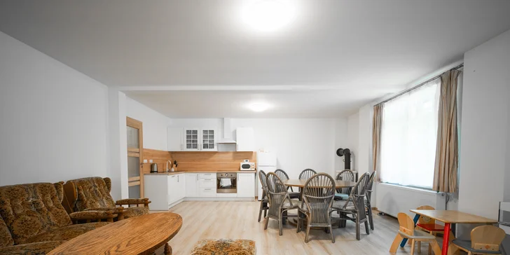 V kuchyni najdete sporák, myčku, lednici i mikrovlnku (apartmán Sunrise).
