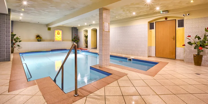 Do wellness s bazénom, so soľnou jaskyňou a vírivkou máte neobmedzený vstup.