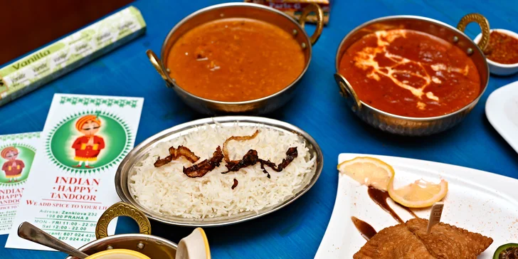 Indické a kašmírské speciality pro dvě osoby: 3chodové menu s nápojem