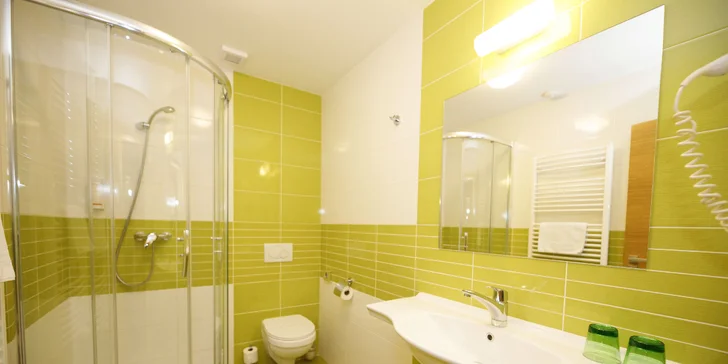 Pokoje a apartmány mají vlastní koupelnu.