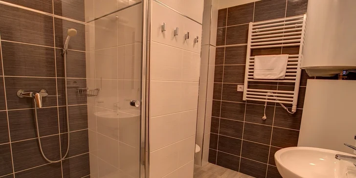 Apartmány mají vlastní sociální zázemí se sprchovým koutem a fénem.