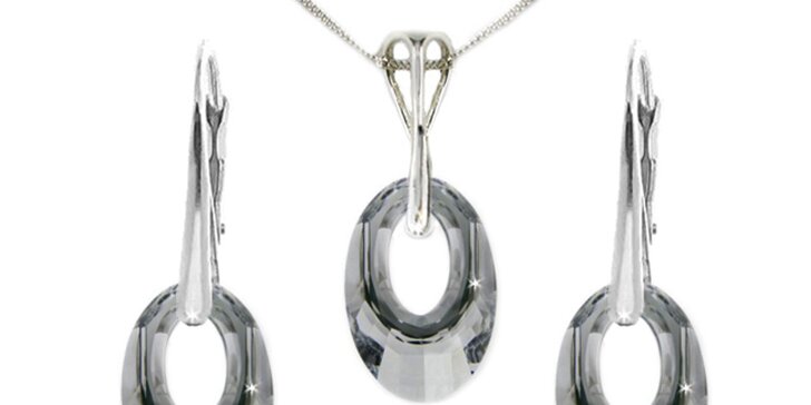 Stříbrné náušnice a řetízek s přívěskem se Swarovski krystaly