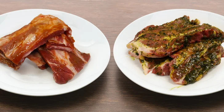 500 g marinovaného masa: krkovička, kuřecí steak či žebra lahodných chutí