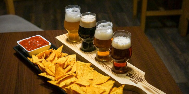 Degustace čtyř řemeslných piv a nachos se salsou v Сraft House Prague