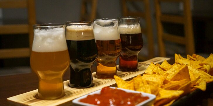 Degustace čtyř řemeslných piv a nachos se salsou v Сraft House Prague