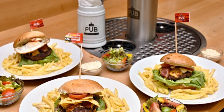 Burgerové menu pro jednoho i pár v pubu se samoobslužnými výčepy