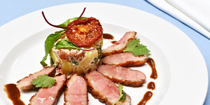 4chodové degustační menu pro dva v restauraci U Modré Kachničky