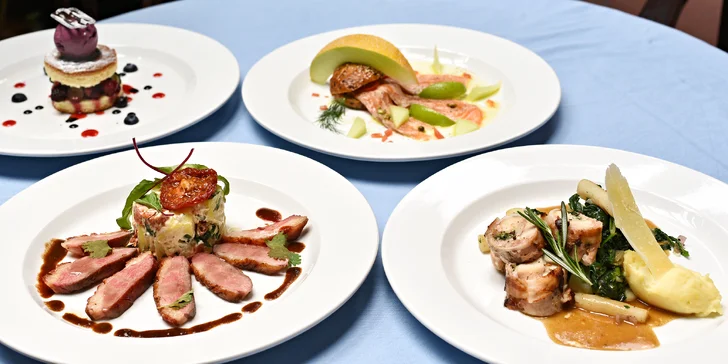 4chodové degustační menu pro dva v restauraci U Modré Kachničky