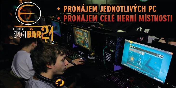 Pronájem PC nebo komplet herní místnosti v e-sport baru na celý den