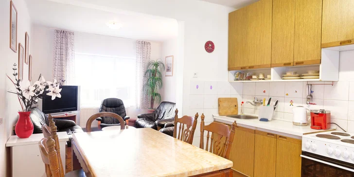 V chalupě je plně vybavená kuchyně, kde si uvaříte nějakou dobrotu.