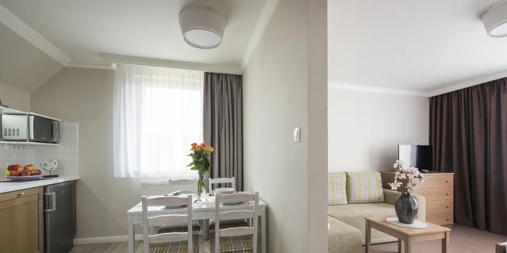 Součástí apartmánů a některých pokojů je kuchyňka.