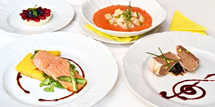 Kulinářský zážitek na Malé Straně: 4chodové menu s gazpachem a lososem pro 2