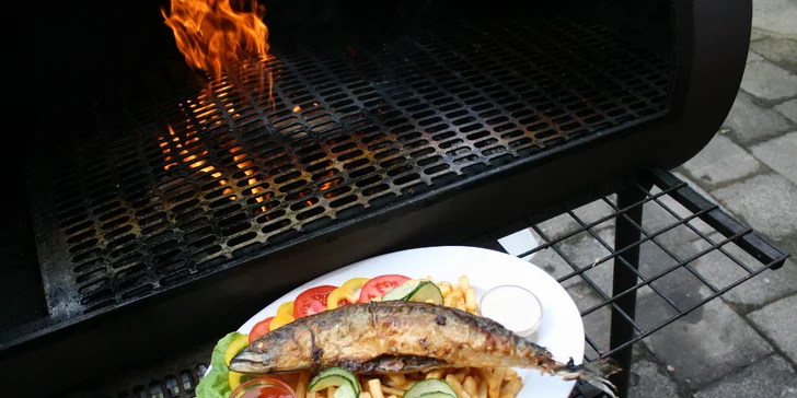 Bašta jak pro chlopa: Havířská makrela z grilu, 400 g hranolek a omáčka i zelenina