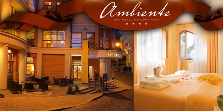 3995 Kč za TŘI DNY PRO DVA v luxusním hotelu Ambiente**** v Karlových Varech v hodnotě 9380 Kč. Snídaně i večeře, vstup do Thermária, pivní či vinná koupel i masáž pro dvě osoby.