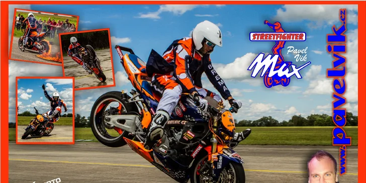 Kaskadérská motocyklová show a divoká spolujízda pro 1, 2 nebo 4 osoby