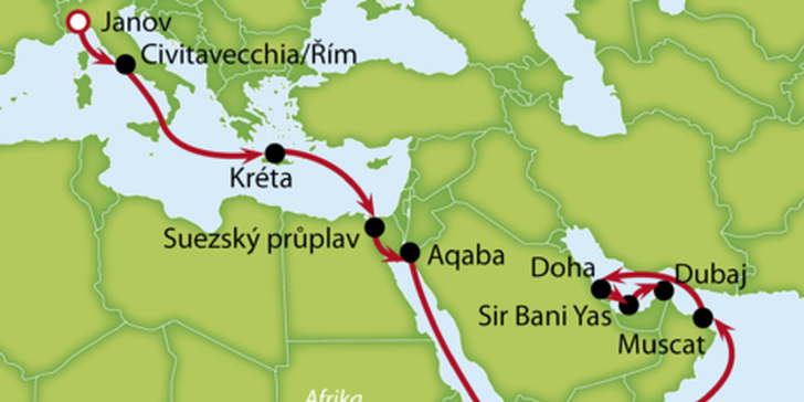Záloha na 18denní výletní plavbu z Itálie napříč Středomořím do exotické Dubaje