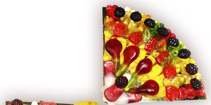 Želatinová pizza: čtvrtka z ovocných bonbonů bez lepku